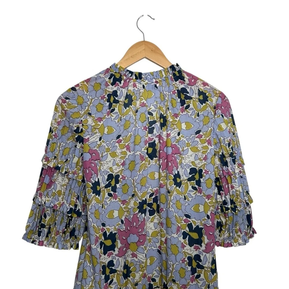 Rebecca Taylor Passion Flower Pleated Puff Sleeve Midi Dress Women's Small